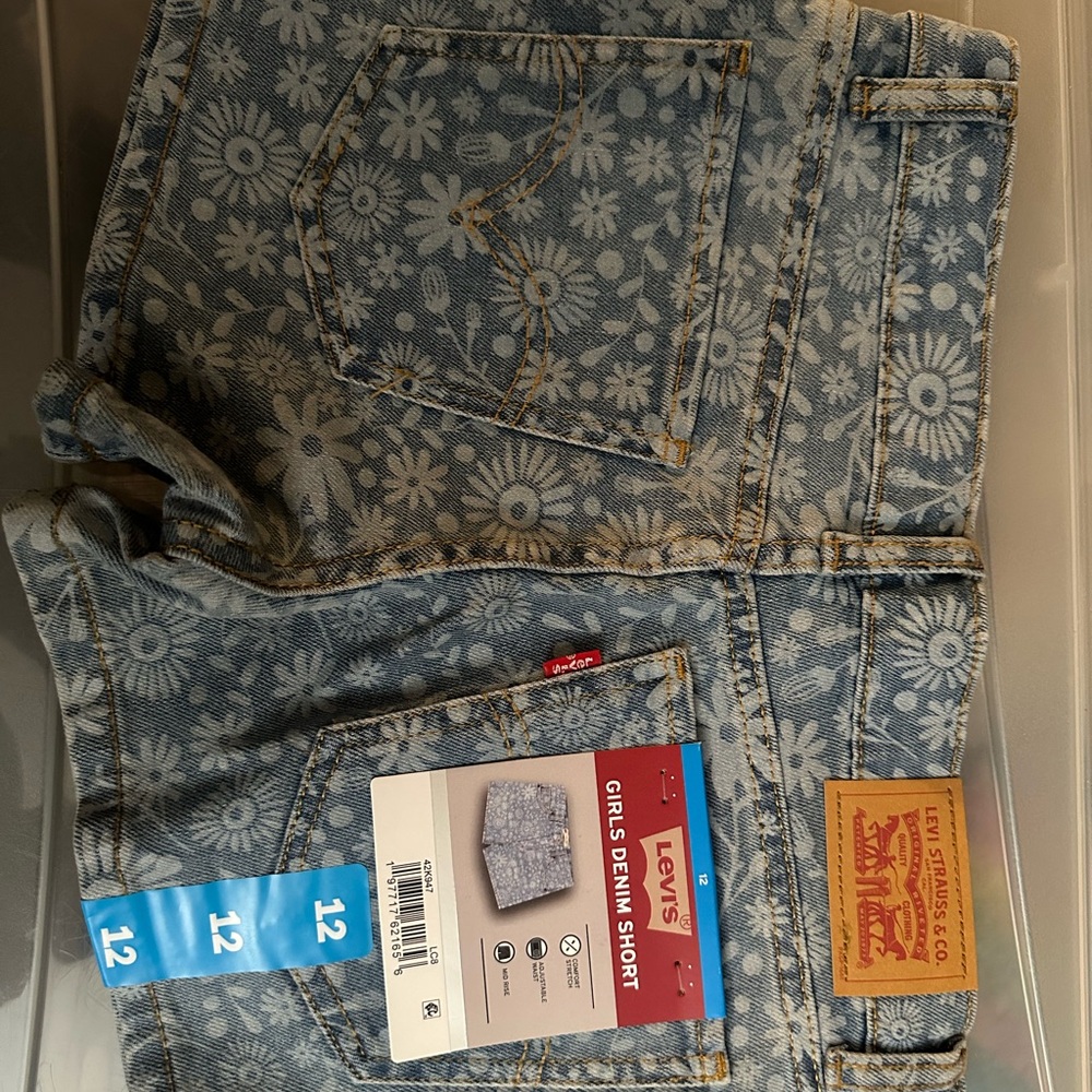 Levi's Girls Light Blue Floral Denim Shorts